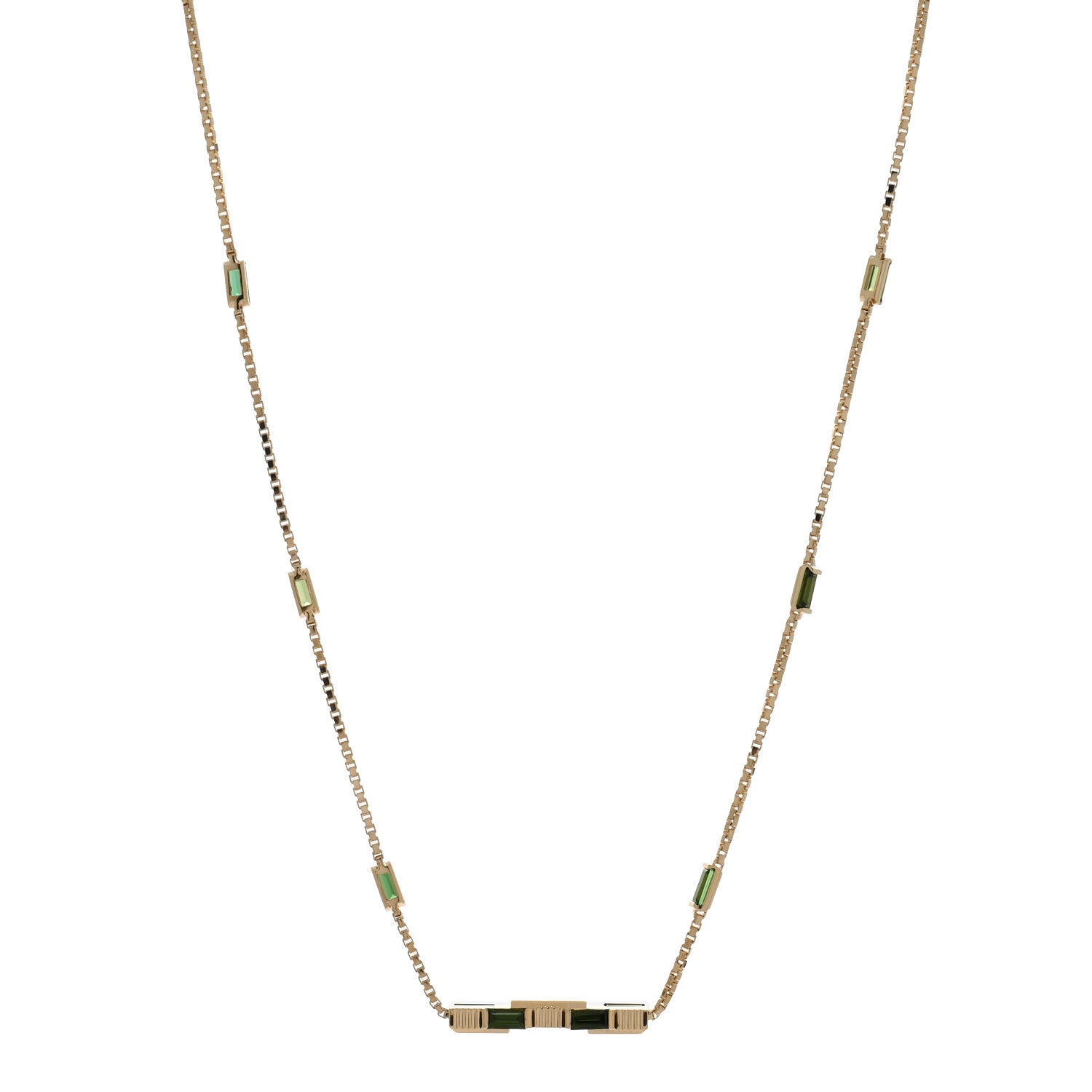 Gucci 18K Yellow Gold Green Tourmaline Link to Love Bar Necklace 1 of 5