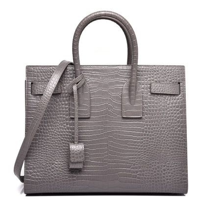 Saint Laurent Calfskin Crocodile Embossed Small Sac De Jour Fog 1 of 11