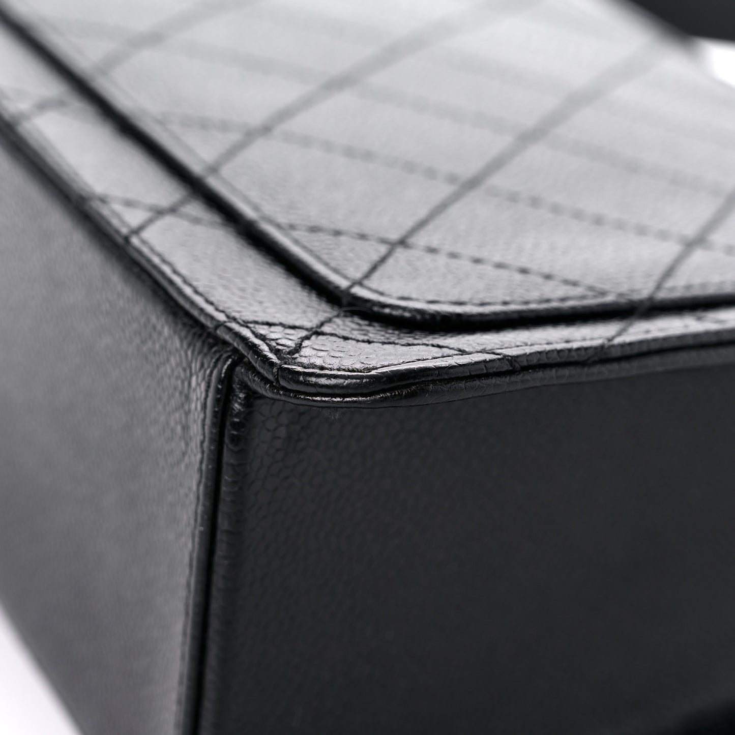 Caviar Stitched Shoulder Flap Bag Black