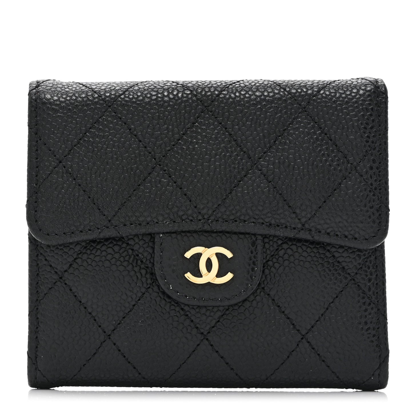 Caviar Quilted Compact Flap Wallet Black