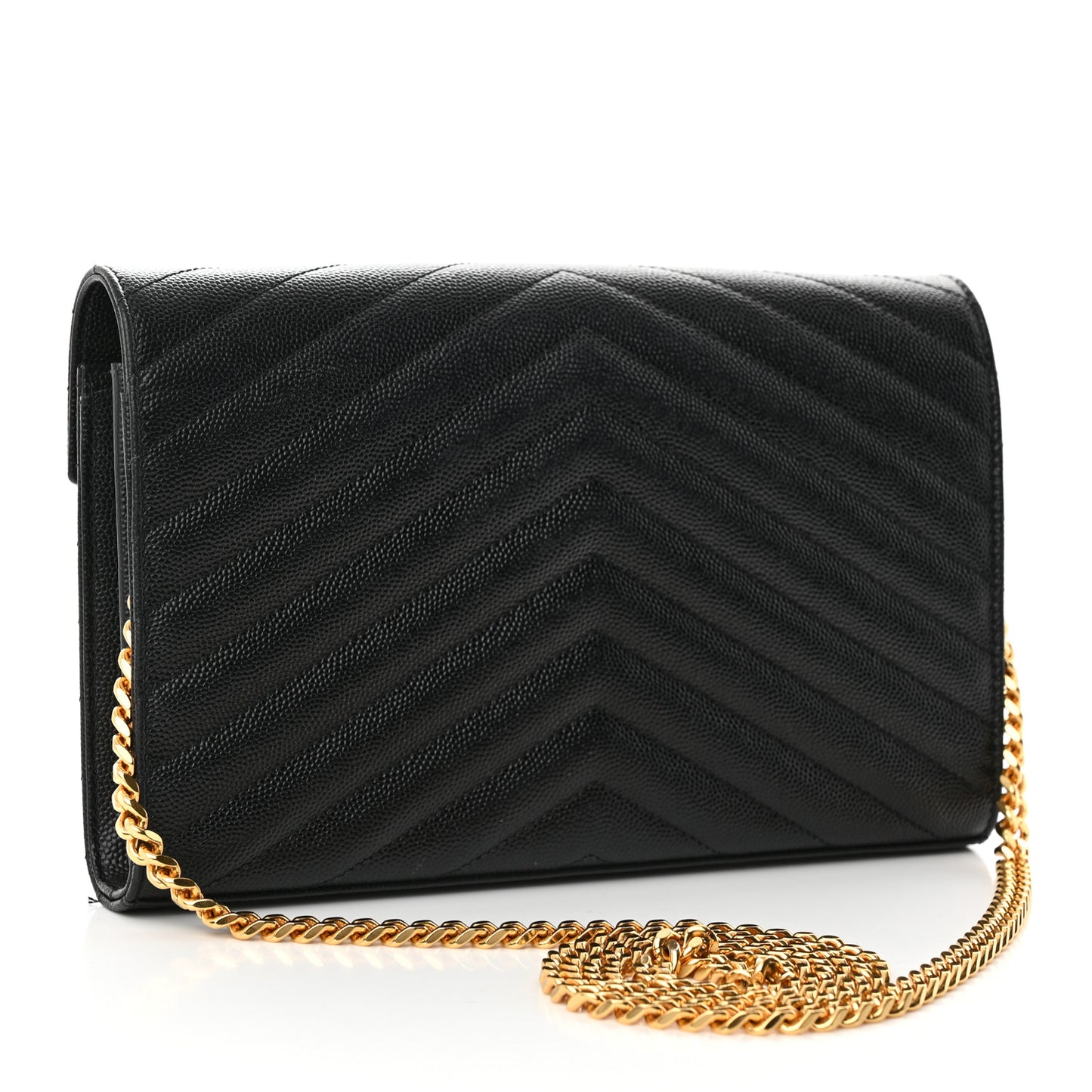 Grain De Poudre Matelasse Chevron Monogram Chain Wallet Black