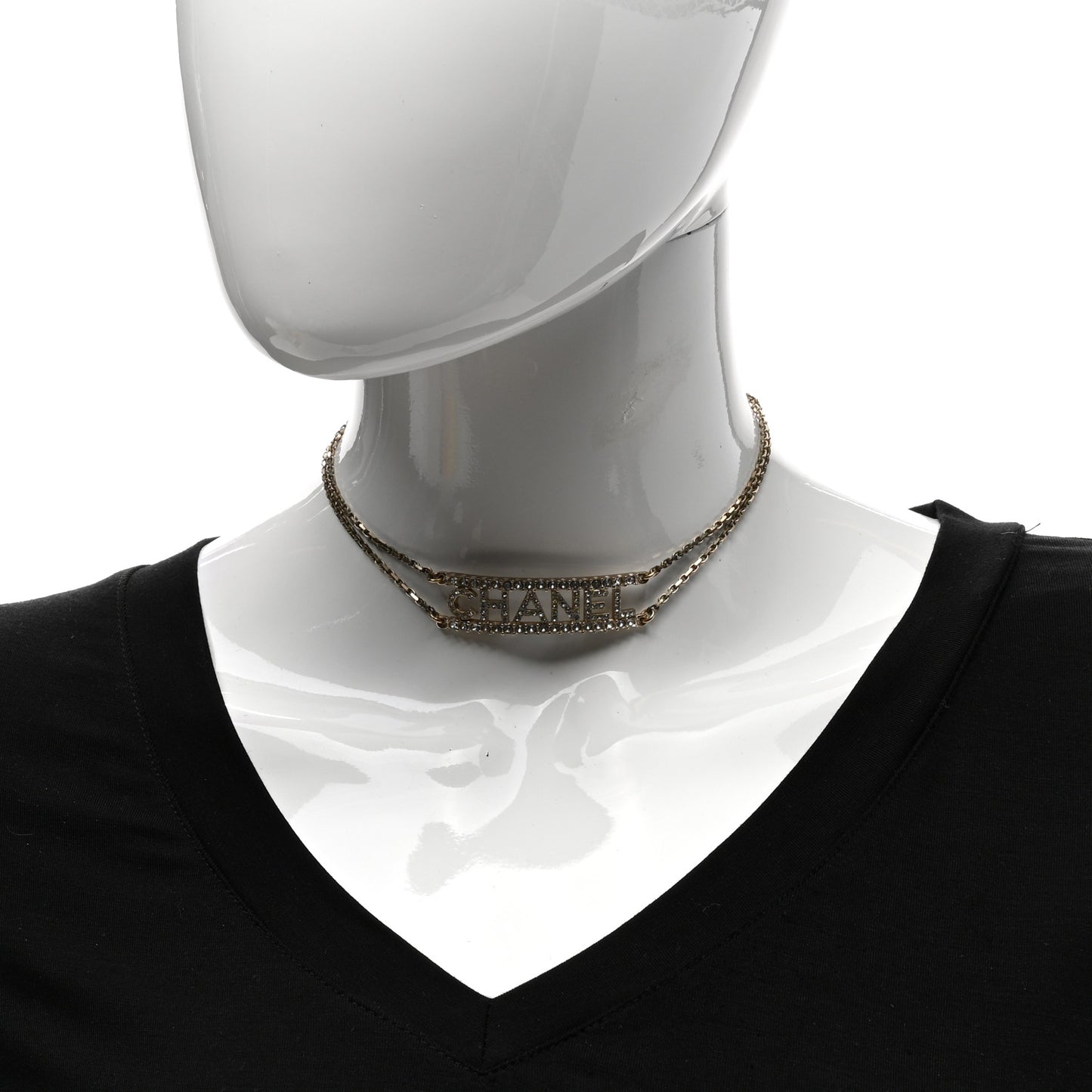 Metal Crystal Logo Choker Necklace Gold