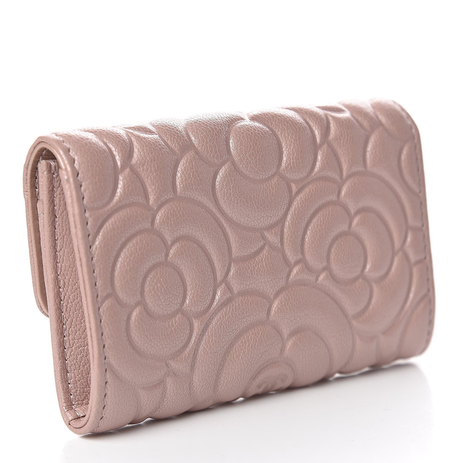 Chanel Goatskin Camellia Embossed Card Holder Wallet Light Pink 3 of 9