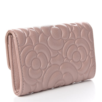 Chanel Goatskin Camellia Embossed Card Holder Wallet Light Pink 3 of 9