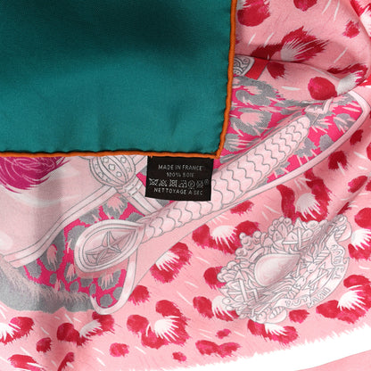Hermes Silk Plumets du Roy Scarf 90 Vert Rose Blanc 2 of 7