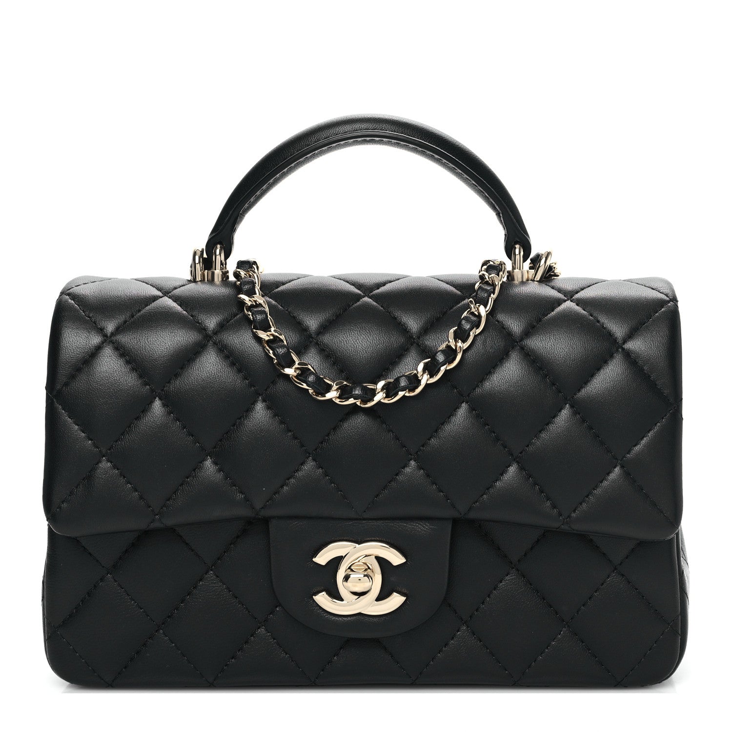 Chanel Lambskin Quilted Mini Top Handle Rectangular Flap Black 1 of 13