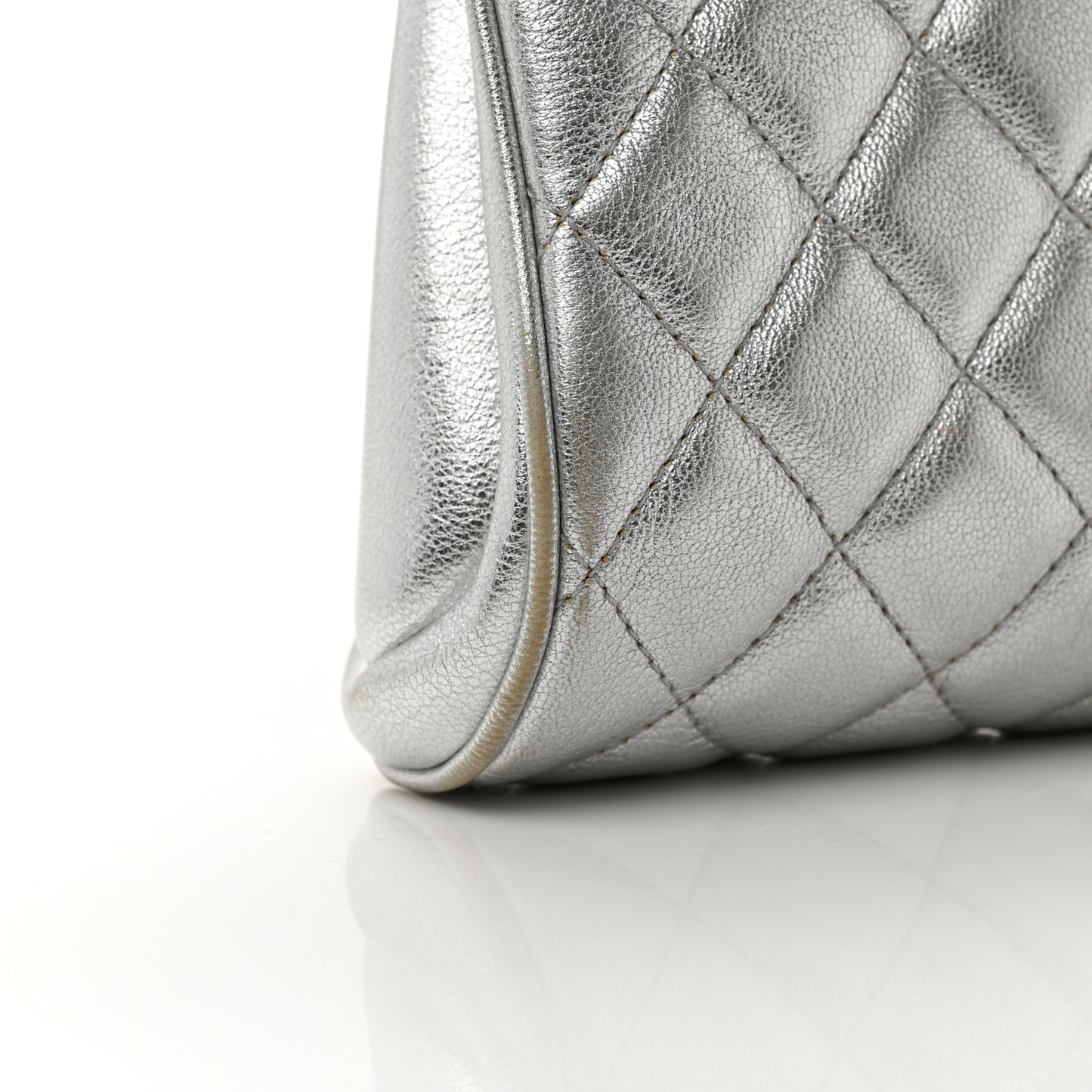 Metallic Calfskin Quilted Fold Up Again Clutch Silver