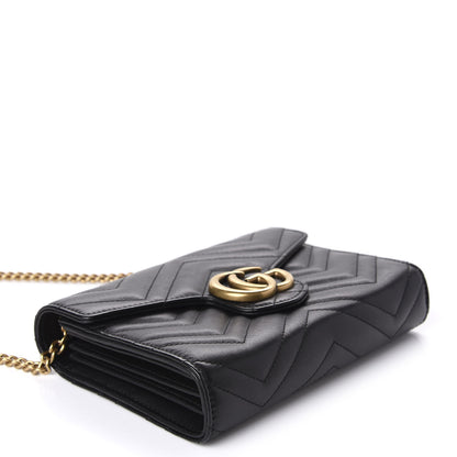 Gucci Calfskin Matelasse GG Marmont Chain Wallet Black 4 of 10