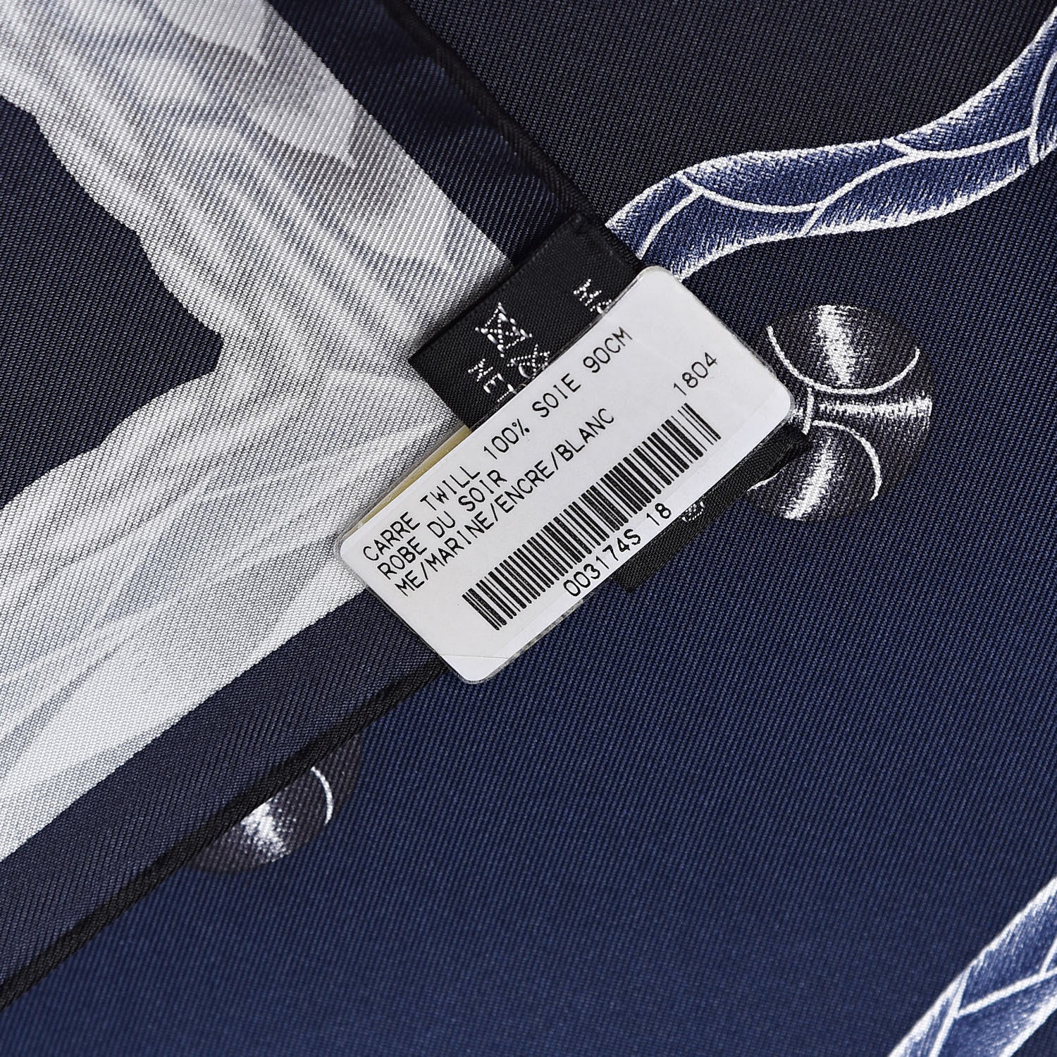 Hermes Silk Robe Du Soir Scarf 90 Marine Encre Blanc 5 of 5