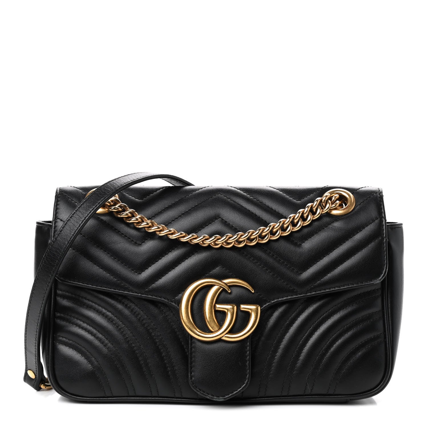 Gucci Calfskin Matelasse Small GG Marmont Shoulder Bag Black 1 of 12