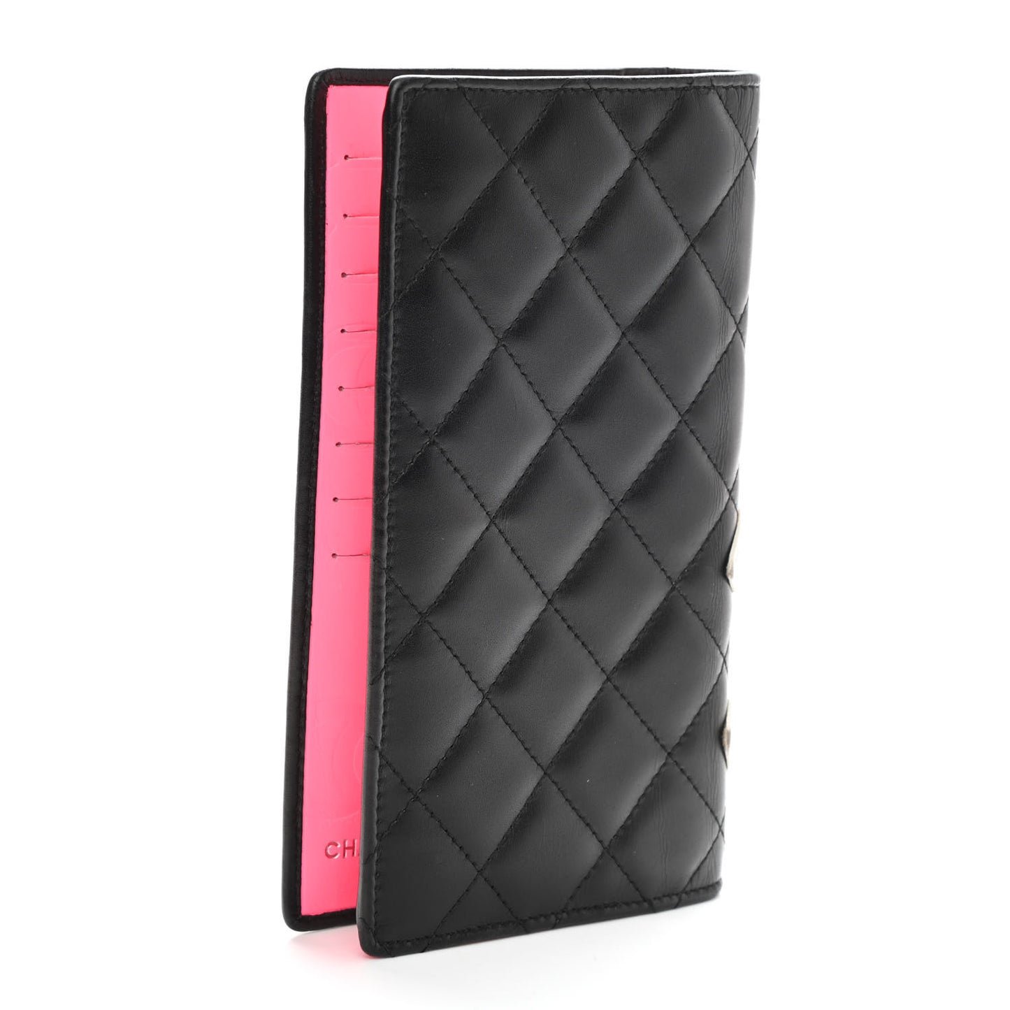 Calfskin Quilted Cambon Yen Wallet Black White