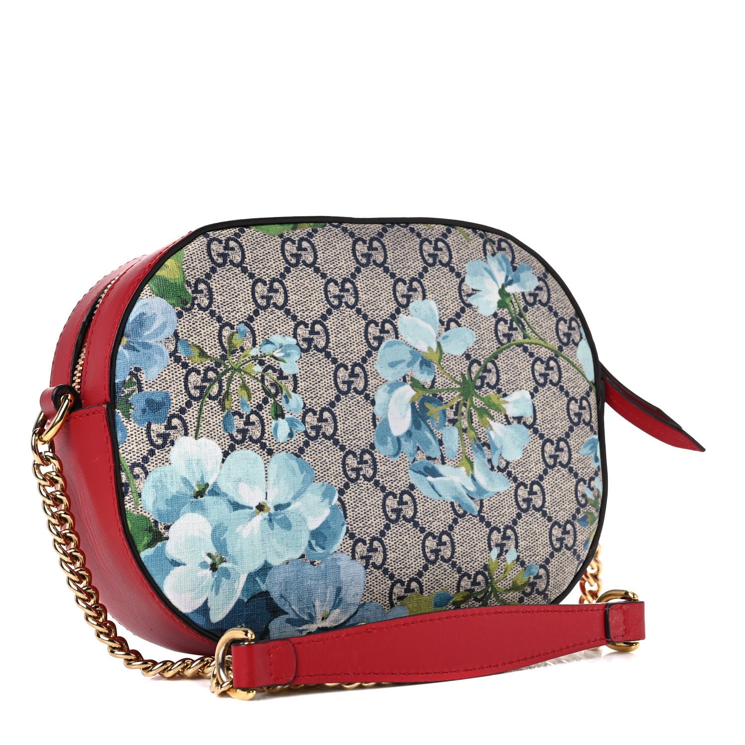 Gucci GG Supreme Monogram Blooms Mini Chain Shoulder Bag Beige Blue Navy Hibiscus Red 2 of 16
