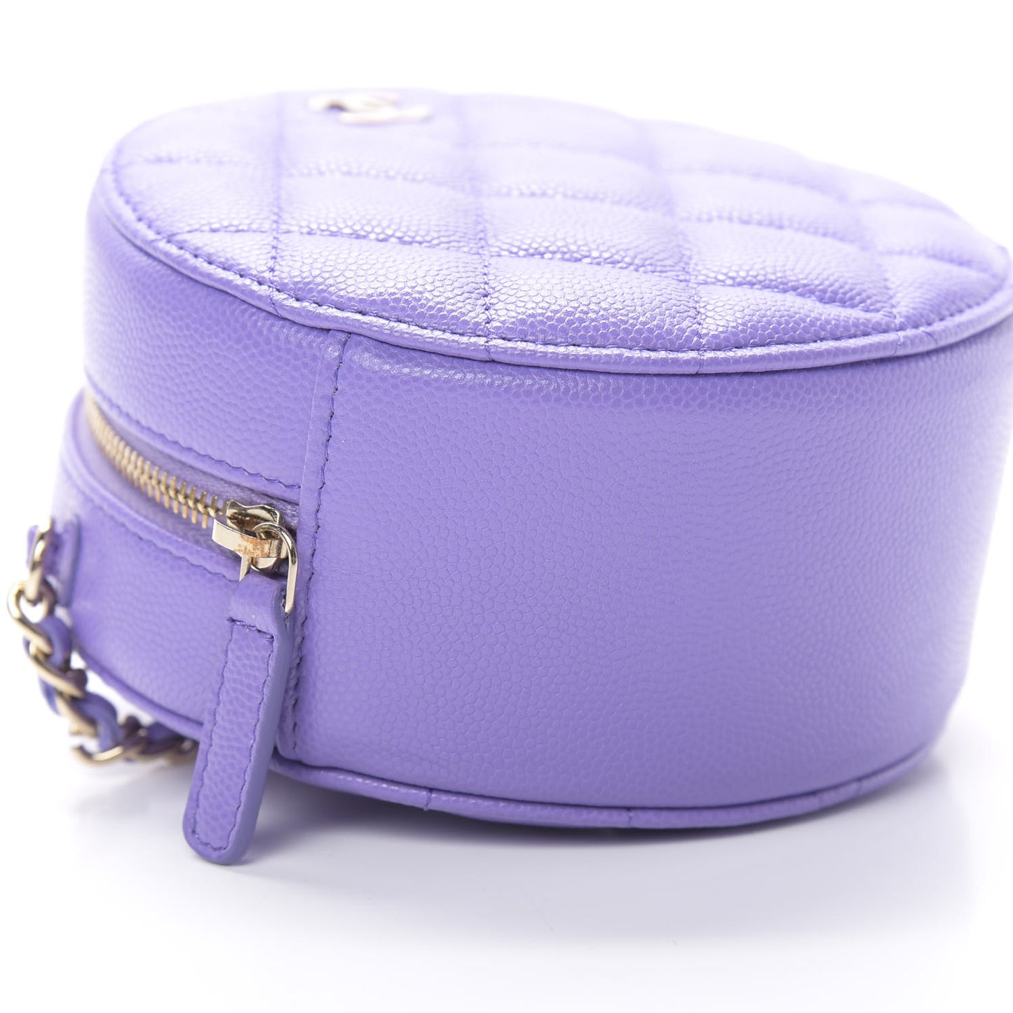 Caviar Quilted Round Clutch With Chain Purple