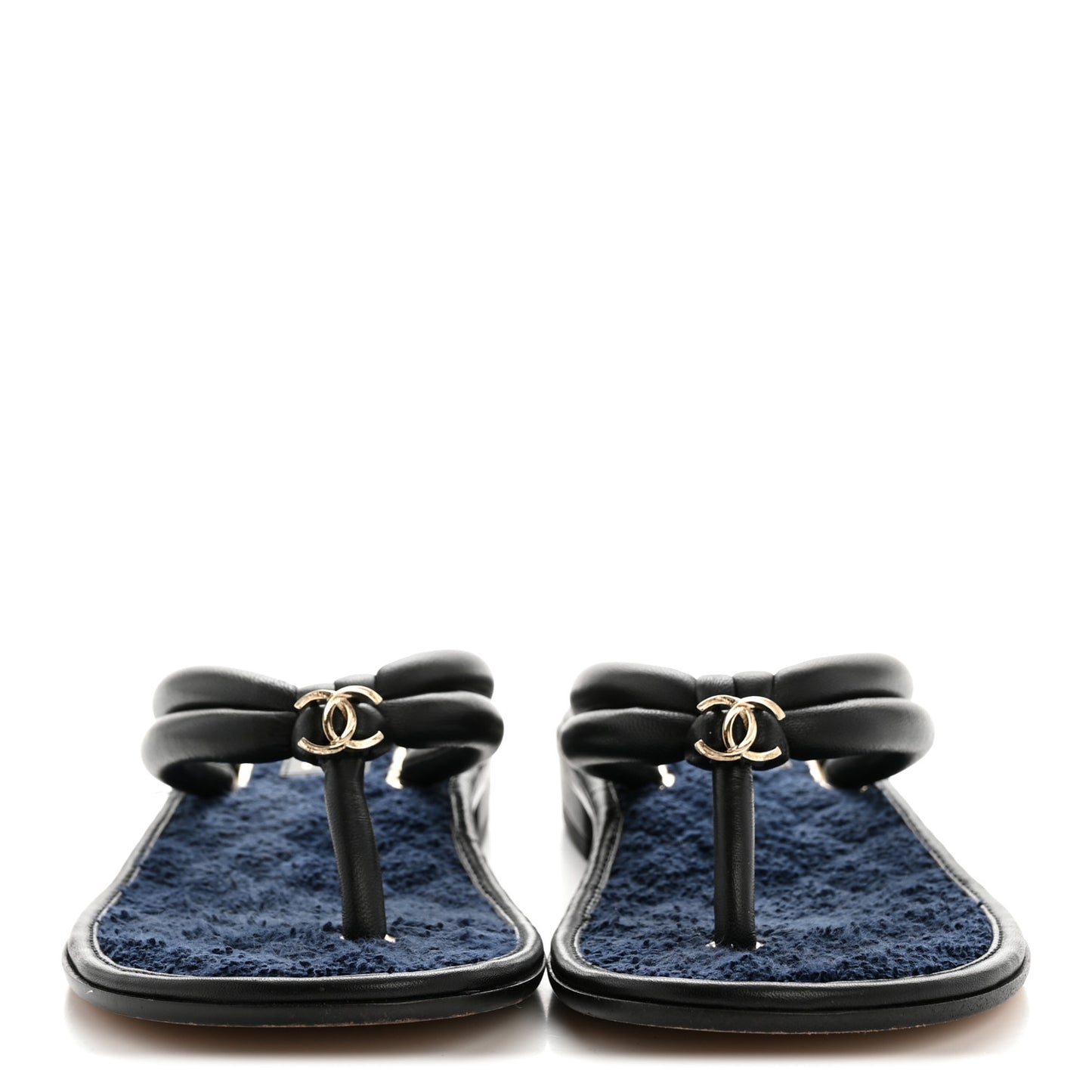 Lambskin Terry Cloth CC Thong Sandals 36 Black Dark Navy