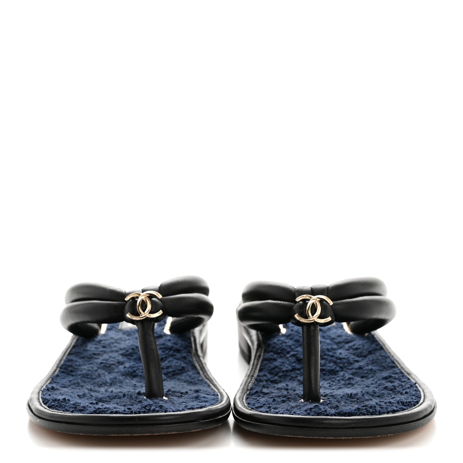 Chanel Lambskin Terry Cloth CC Thong Sandals 36 Black Dark Navy 3 of 11