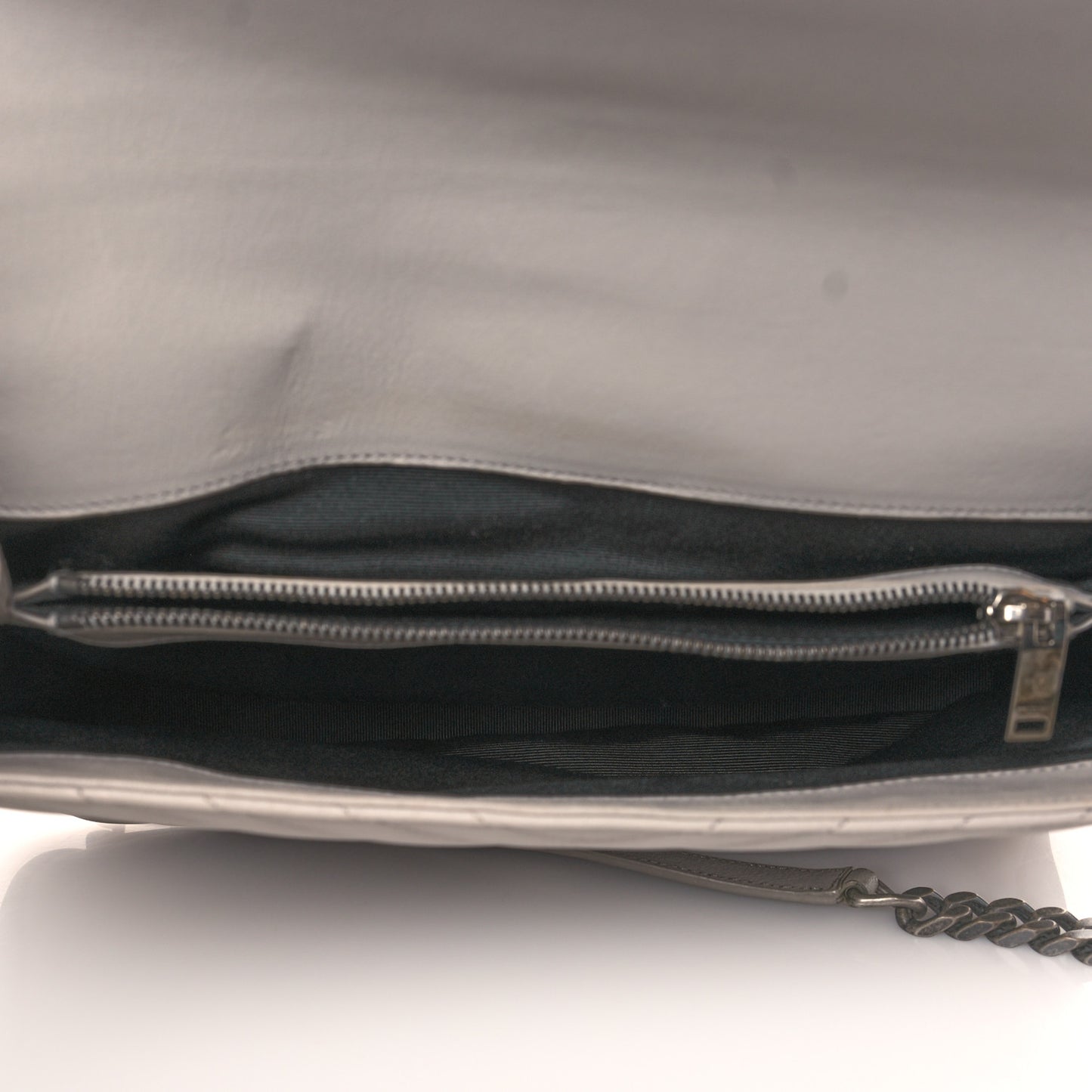Sheepskin Matelasse Large Monogram College Satchel Light Grey