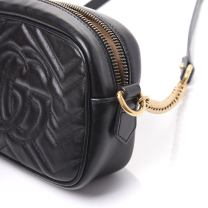 Gucci Calfskin Matelasse Mini GG Marmont Chain Shoulder Bag Black 12 of 13