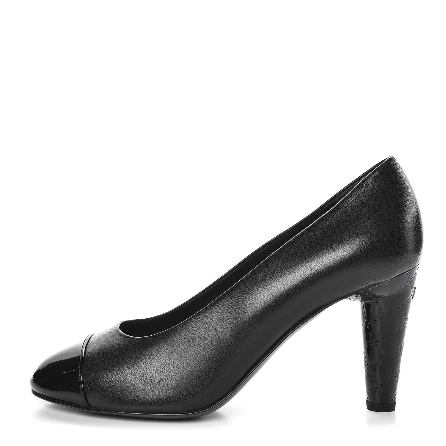 Chanel Lambskin Calfskin Patent Cap Toe CC Pumps 38 Black 1 of 9