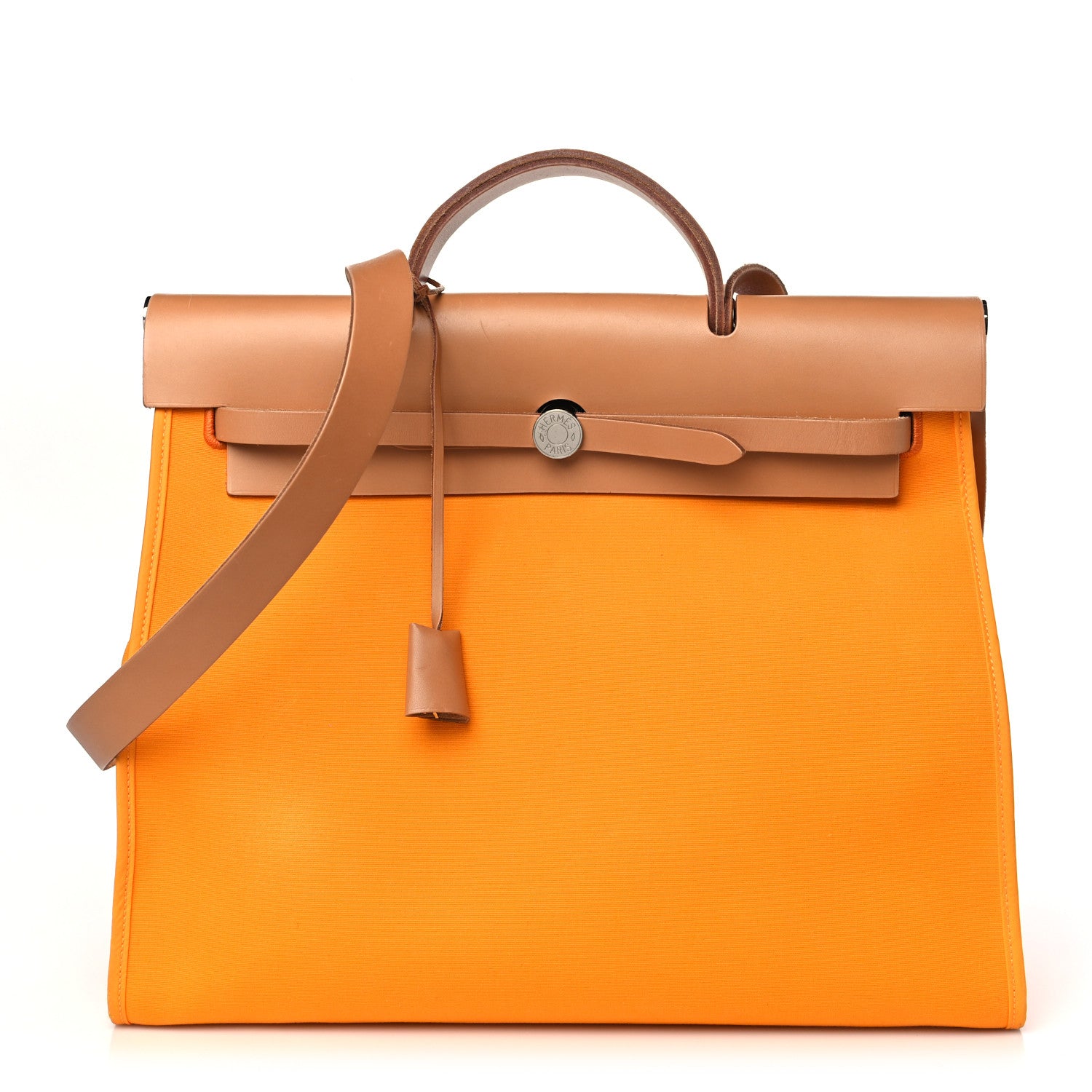 Hermes Vache Hunter Toile Herbag Zip 39 MM Jaune D'or Natural 1 of 11