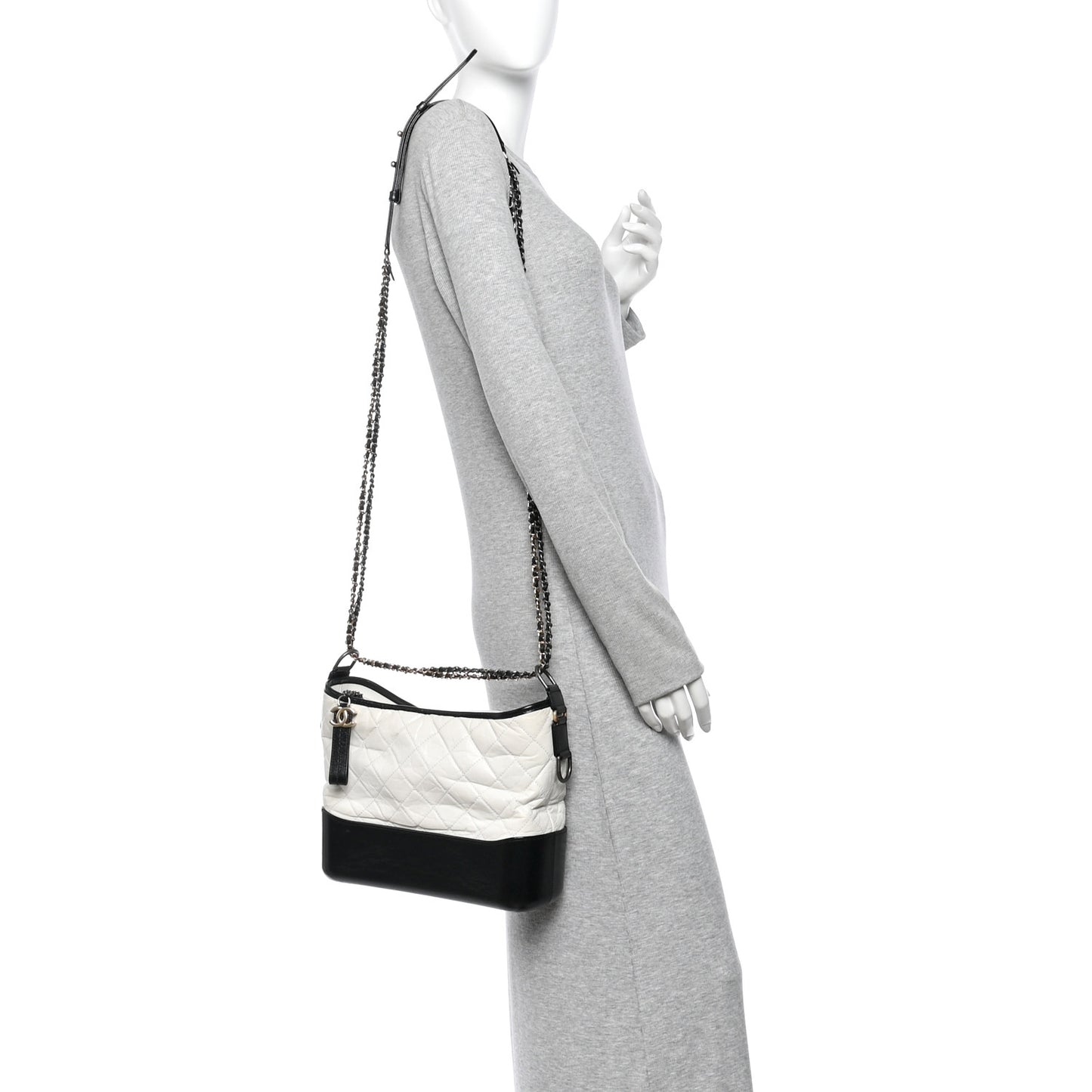 Aged Calfskin Quilted Medium Gabrielle Hobo Black White