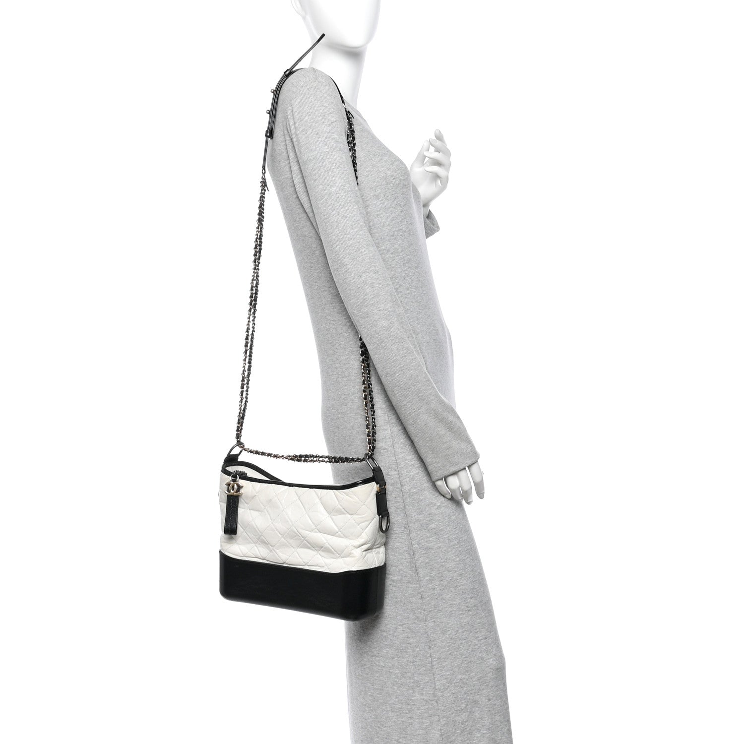 Chanel Aged Calfskin Quilted Medium Gabrielle Hobo Black White 2 of 10