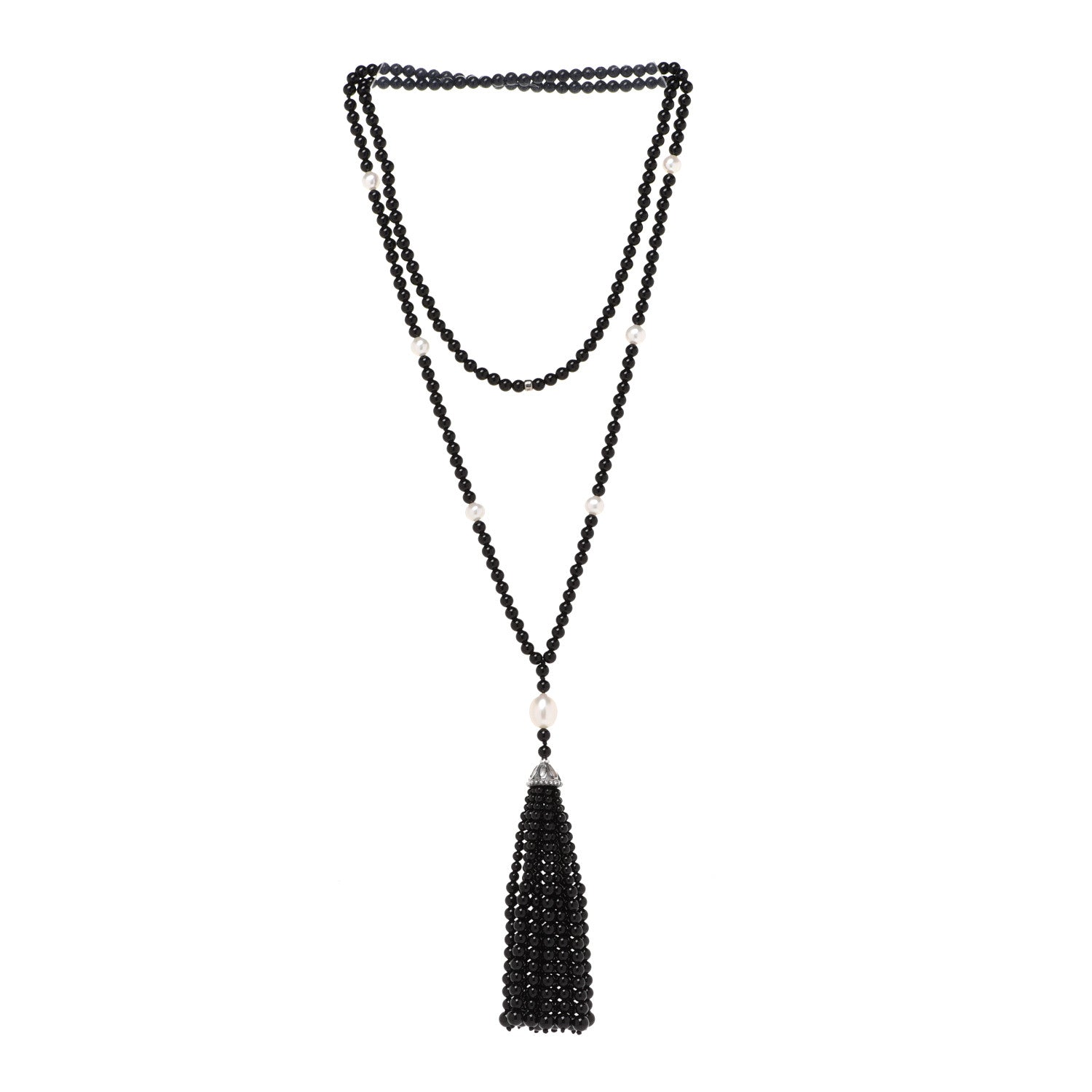 Tiffany Sterling Silver Black Onyx Freshwater Pearl Ziegfeld Tassel Necklace 3 of 6
