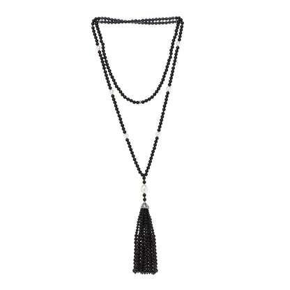 Tiffany Sterling Silver Black Onyx Freshwater Pearl Ziegfeld Tassel Necklace 3 of 6