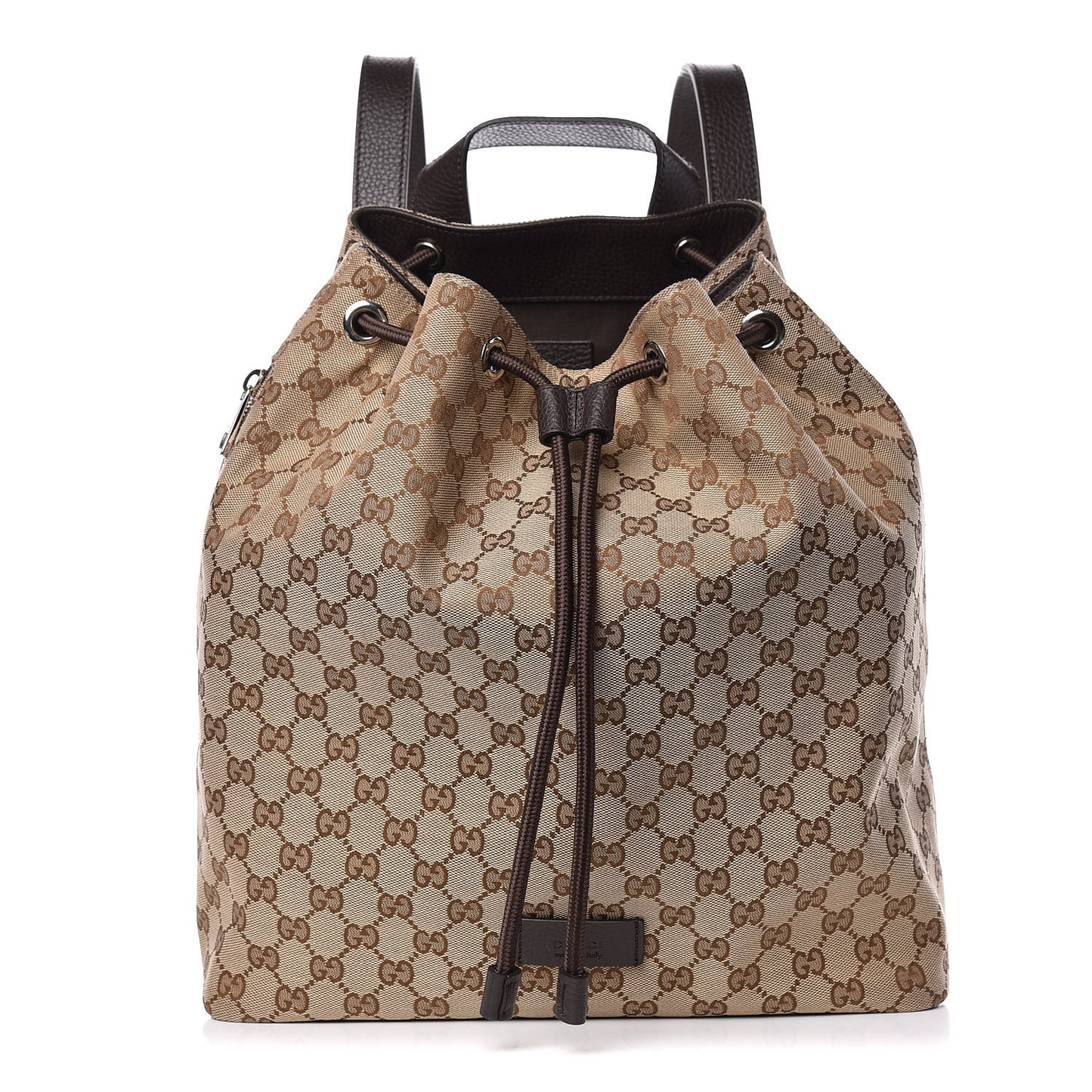 Monogram Dollar Calfskin O Drawstring Backpack Beige Ebony Testa di Moro Dark Chocolate