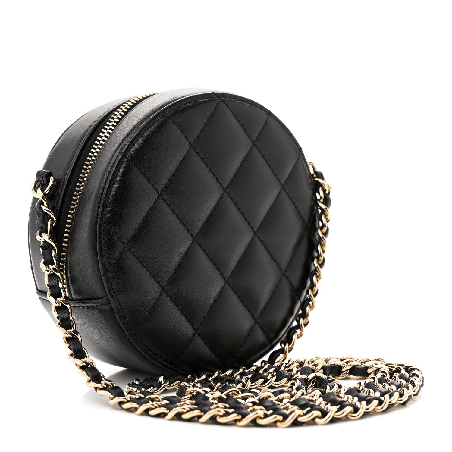 Chanel Lambskin Quilted Large CC Round Clutch With Chain Black 3 of 11