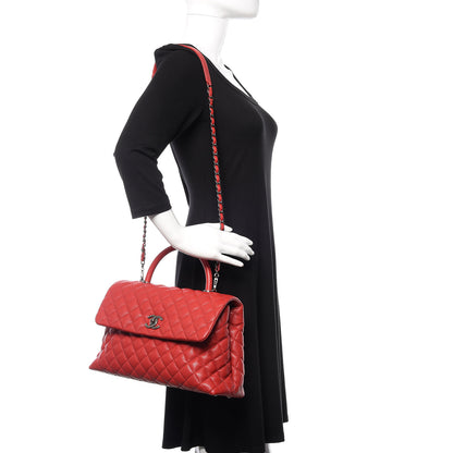 Chanel Caviar Quilted Medium Coco Handle Flap Red 2 of 11