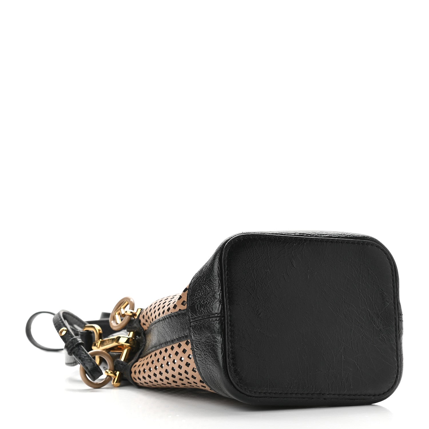 Fendi Vitello Liberty Glossy Lambskin F is Fendi Perforated Mini Mon Tresor Bucket Bag Sand Mimosa Black 4 of 10