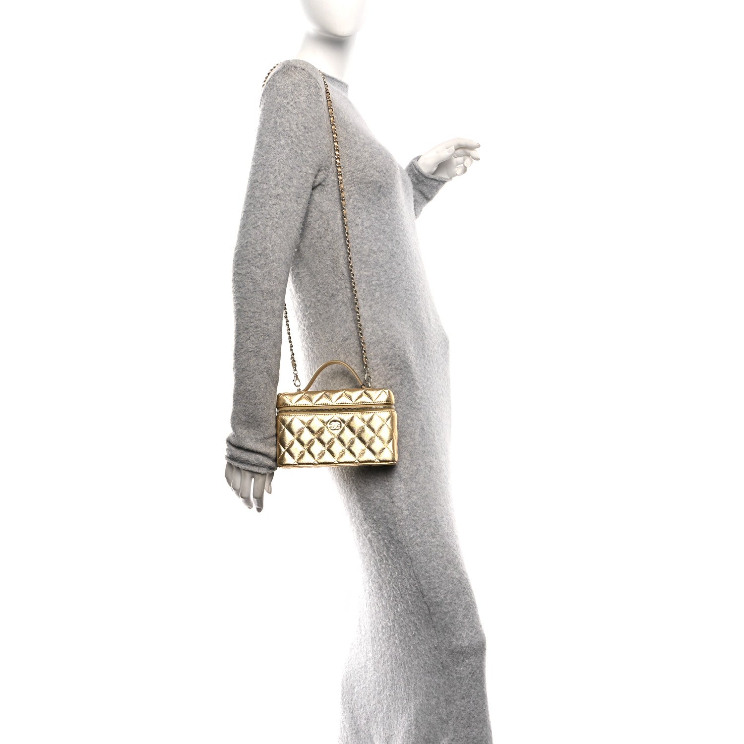 Chanel Metallic Caviar Quilted Top Handle Slim Vanity With Chain Gold 2 of 10