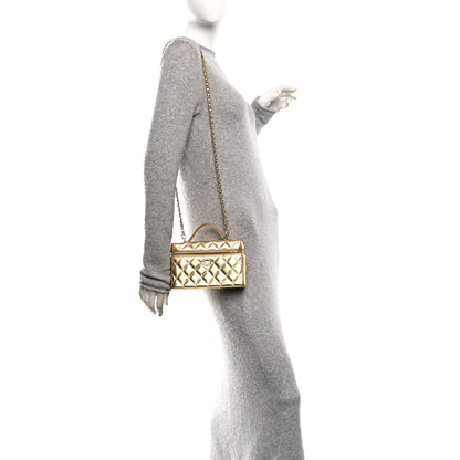 Chanel Metallic Caviar Quilted Top Handle Slim Vanity With Chain Gold 2 of 10