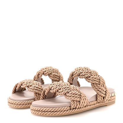 Valentino Garavani Calfskin Silk Woven Rockstud Torchon 5mm Sandals 38 Poudre 4 of 9