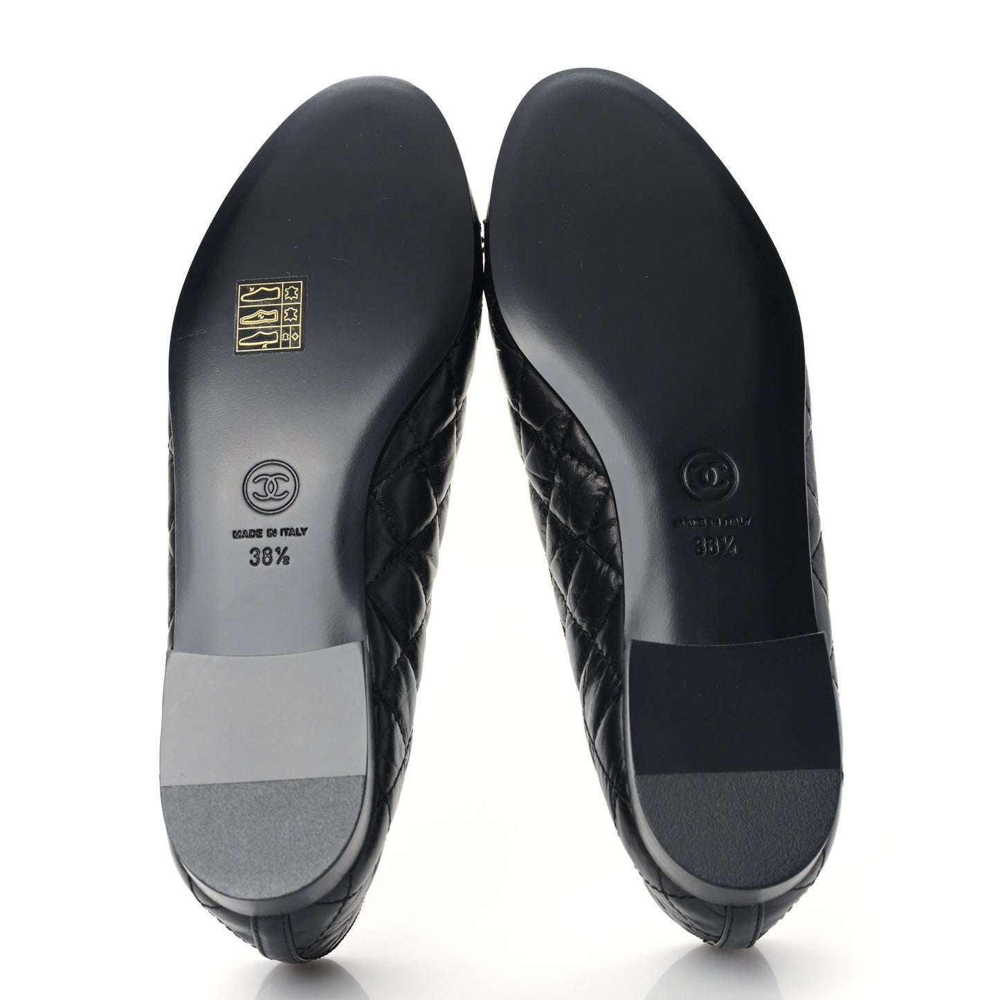Aged Calfskin Quilted CC Cap Toe Ballerina Flats 38.5 Black