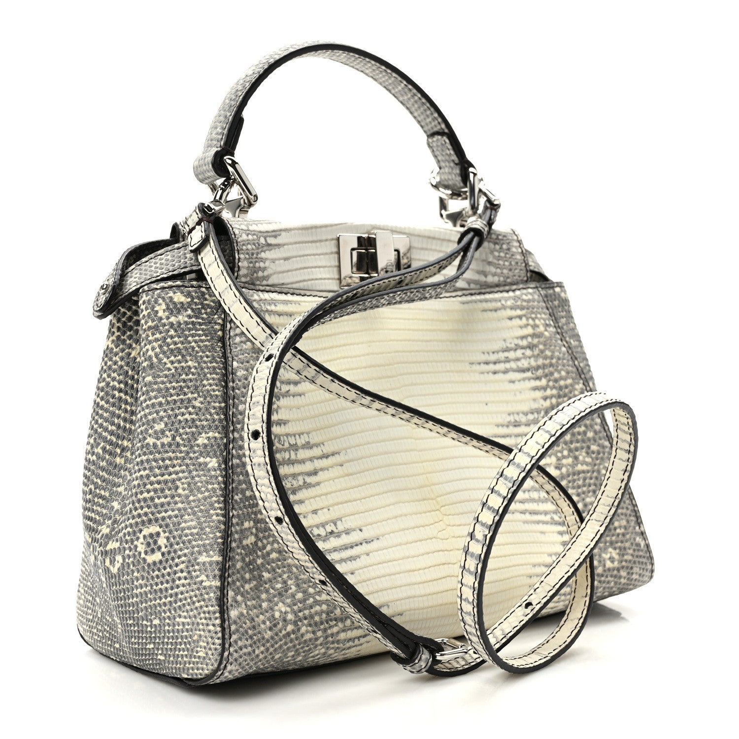 Fendi Lizard Togo Shiny Nappa Mini Peekaboo Iconic Satchel Roccia 3 of 8