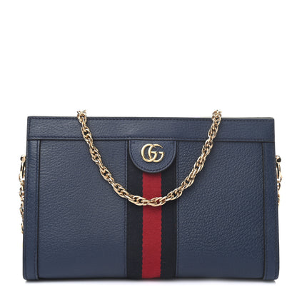 Gucci Textured Calfskin Web Small Ophidia Chain Shoulder Bag Blue Agata 1 of 9