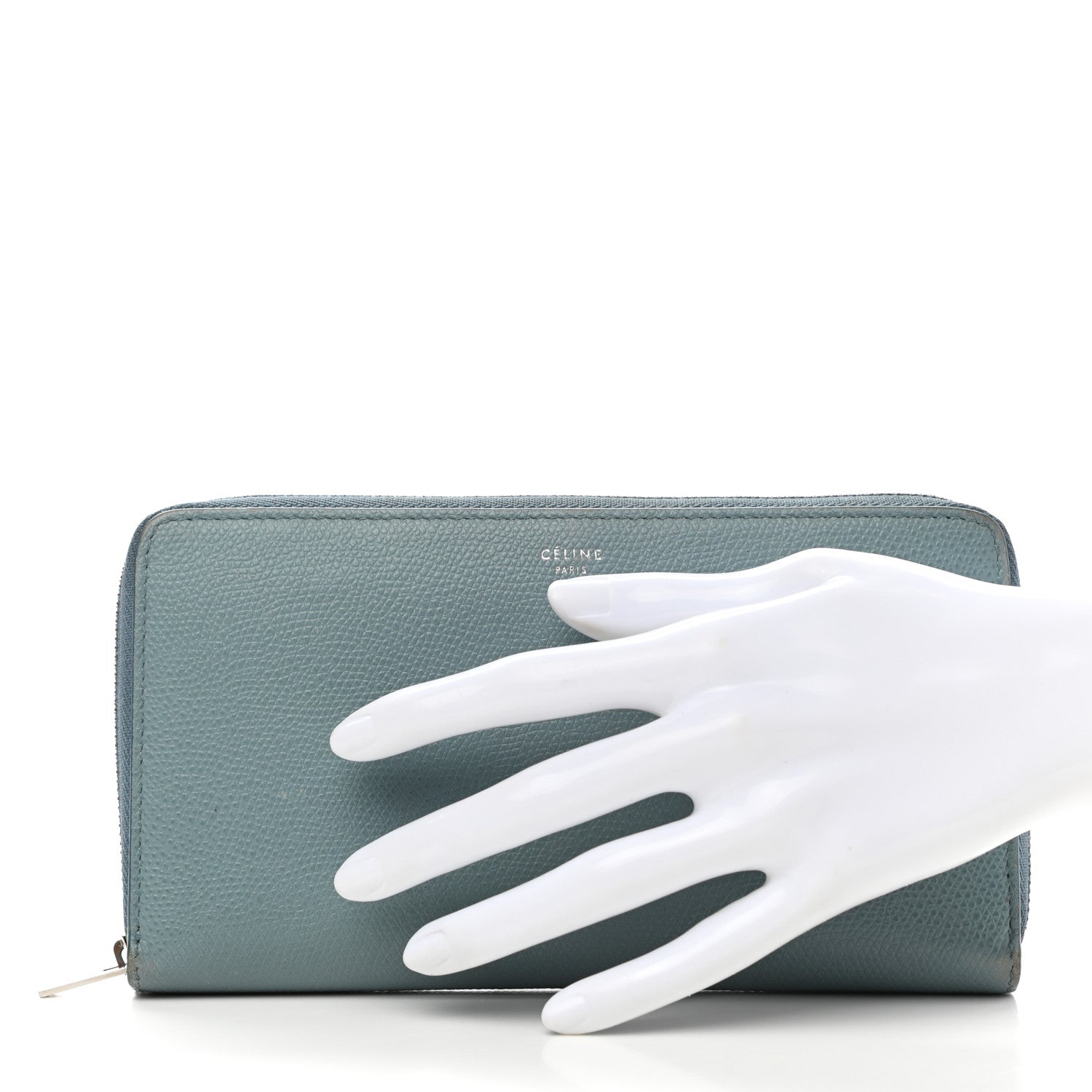 Celine Grained Calfskin Large Zip Around Multifunction Wallet Sky Blue 2 of 9