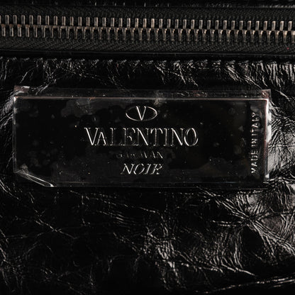 Valentino Garavani Craquele Calfskin Small Rockstud Rolling Tote Black 6 of 7