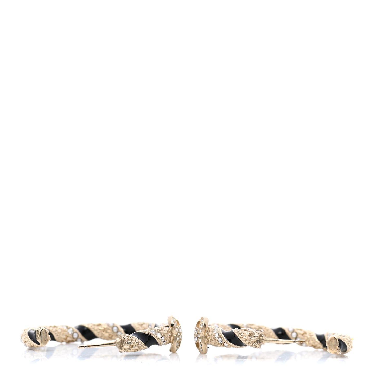 Crystal Pearl Twist CC Hoop Earrings Gold Black