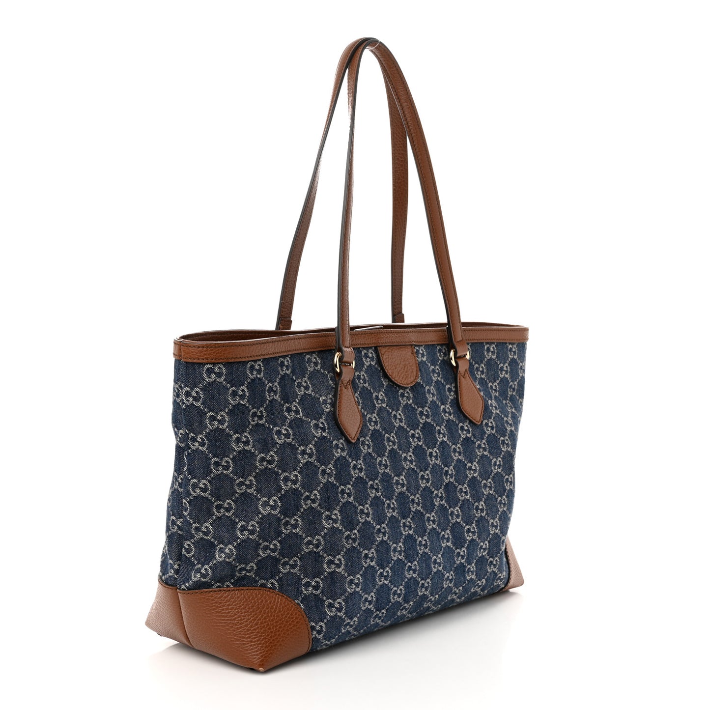New Denim GG Monogram Medium Ophidia Shopping Tote Blue Tea Cuir