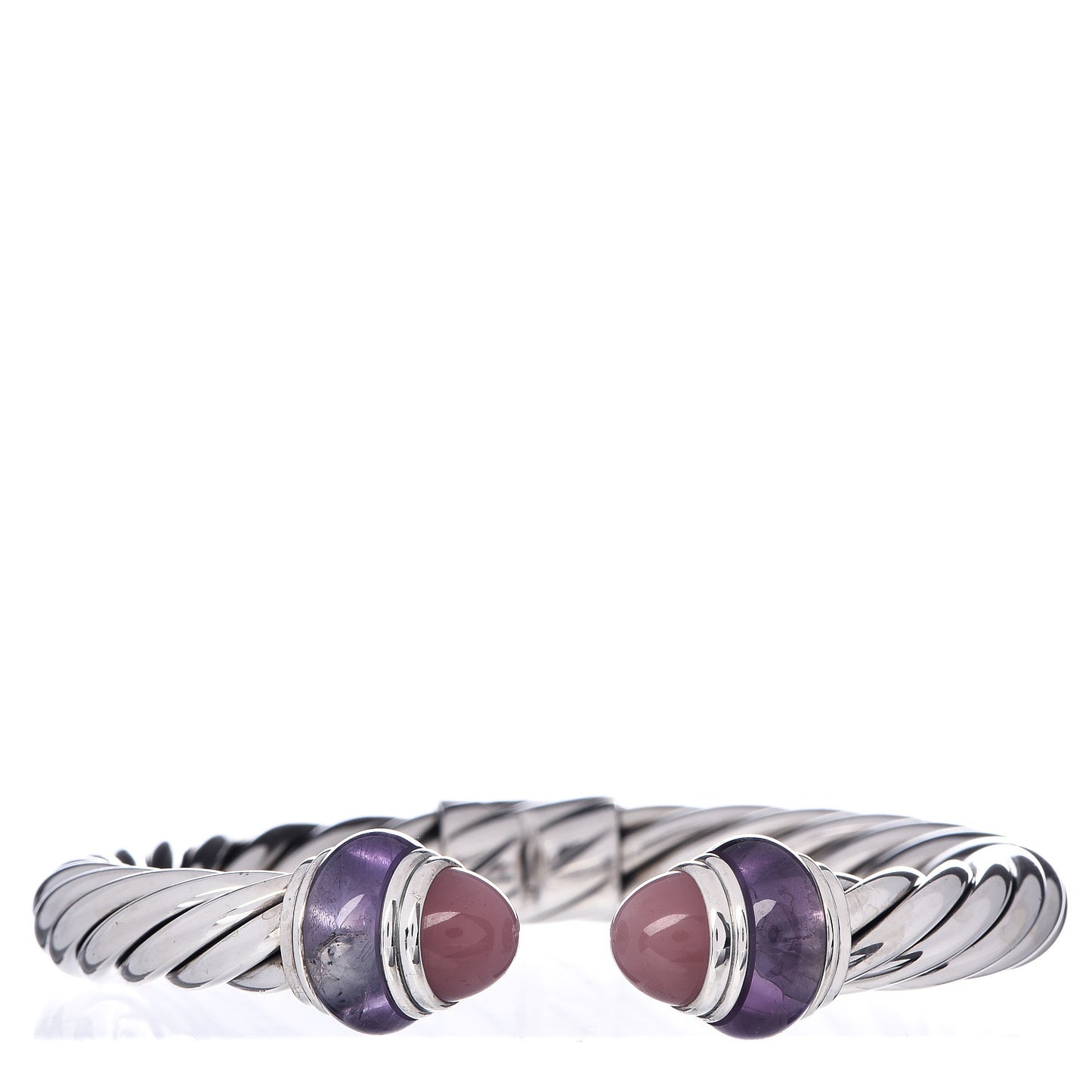 Sterling Silver Amethyst Rose Quartz 8mm Cable Classics Hinged Bracelet