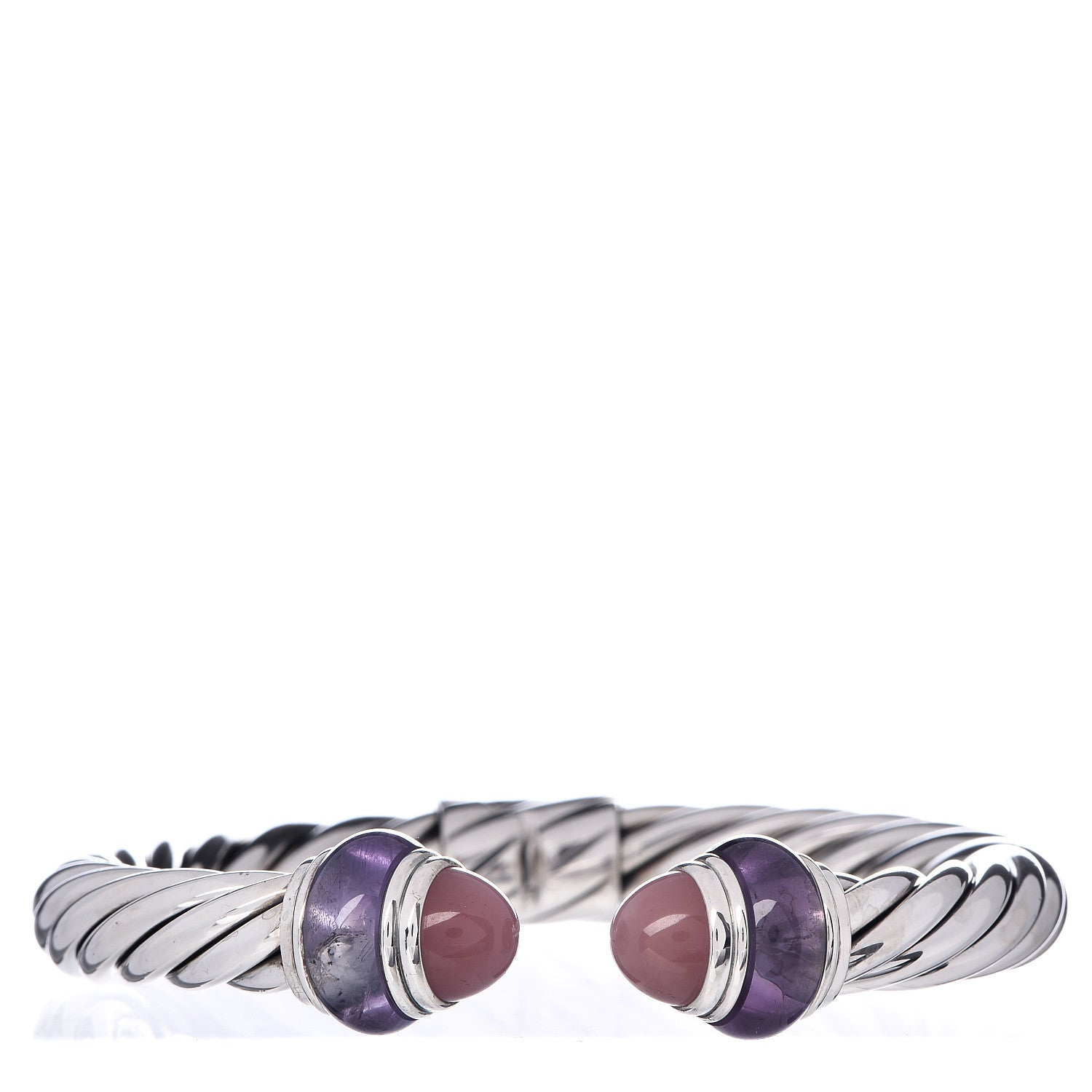 David Yurman Sterling Silver Amethyst Rose Quartz 8mm Cable Classics Hinged Bracelet 1 of 4