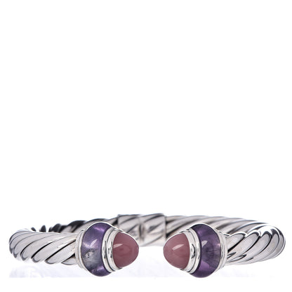 David Yurman Sterling Silver Amethyst Rose Quartz 8mm Cable Classics Hinged Bracelet 1 of 4