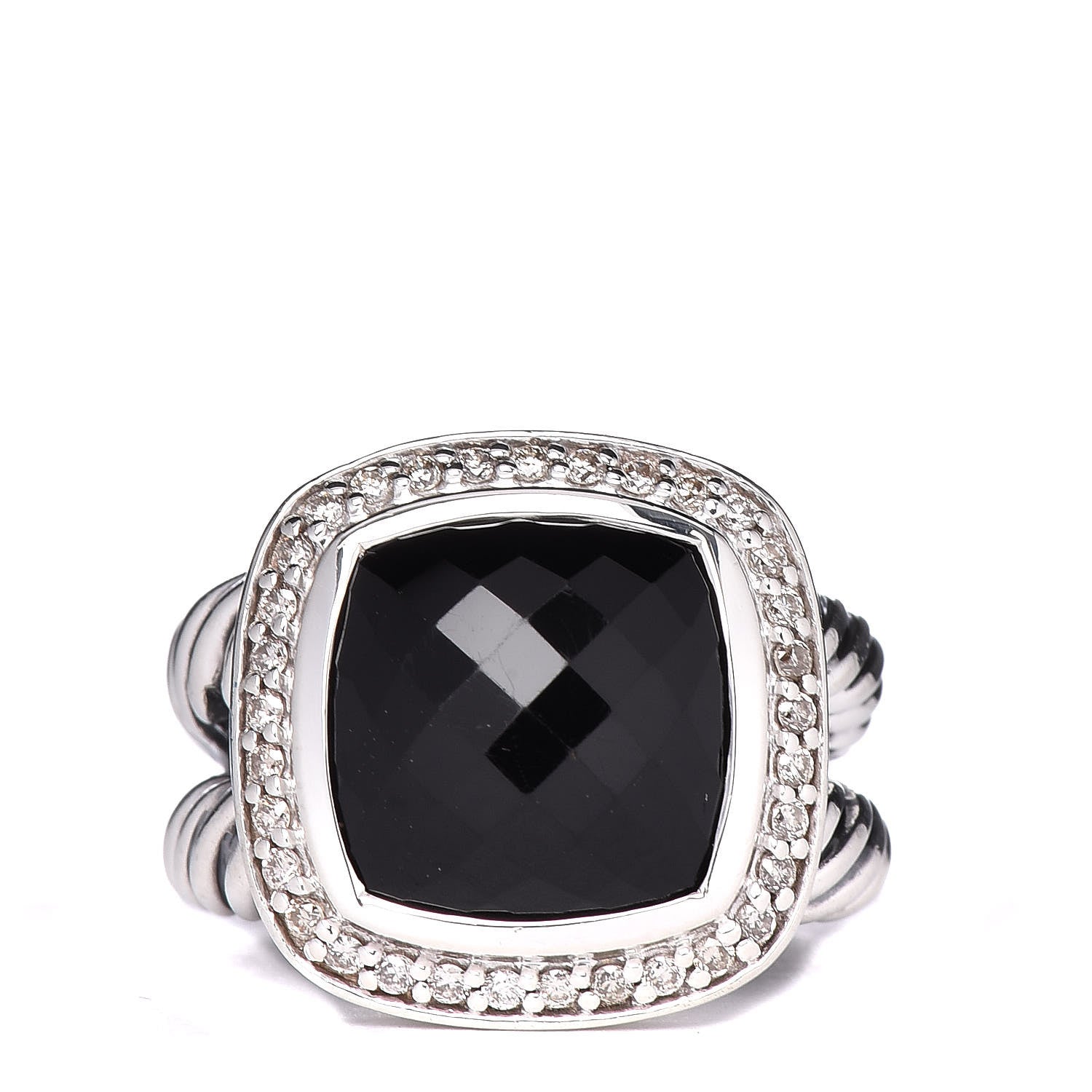 David Yurman Sterling Silver Diamond Black Onyx 11mm Albion Ring 48 4.5 1 of 5