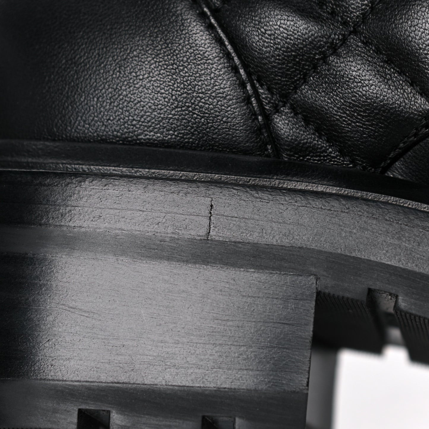 Shiny Lambskin Quilted Lace Up Combat Boots 39.5 Black