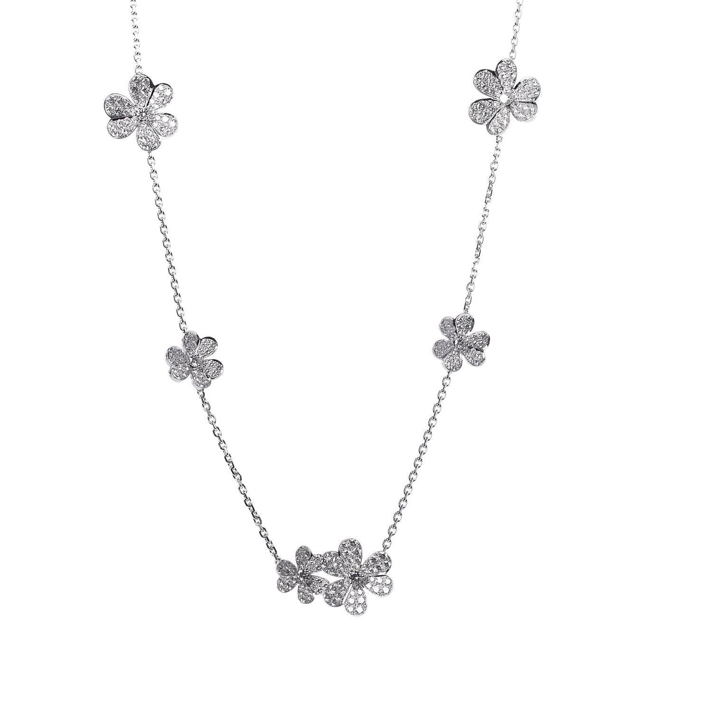 18K White Gold Diamond 9 Flowers Frivole Necklace