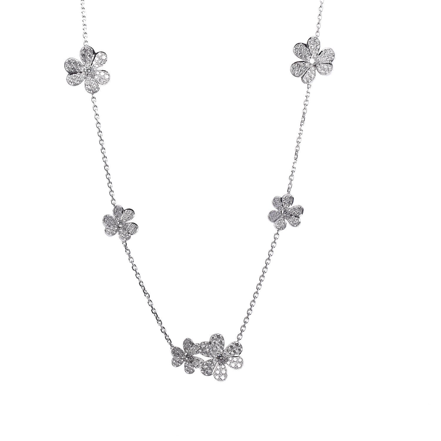 Van Cleef & Arpels 18K White Gold Diamond 9 Flowers Frivole Necklace 1 of 6