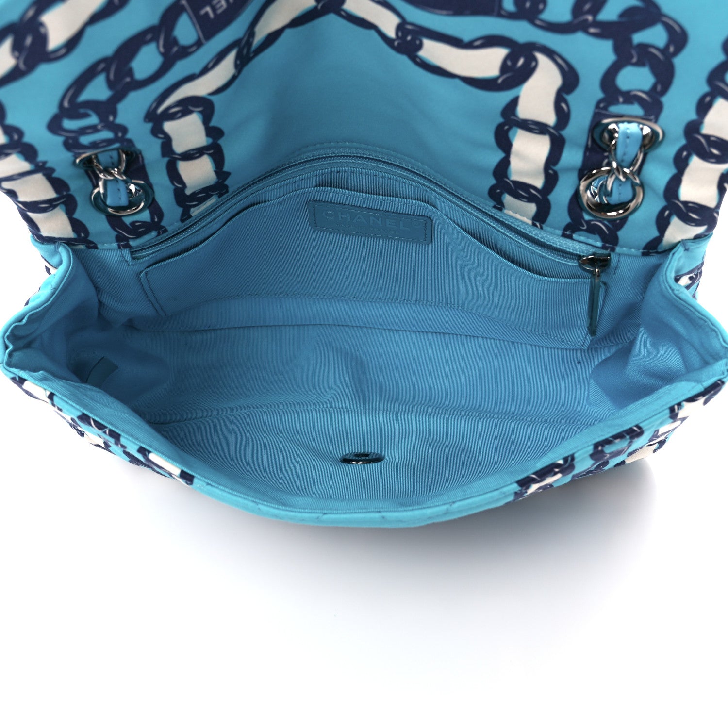 Chanel Silk Chain Printed Medium Single Flap Blue 5 of 12