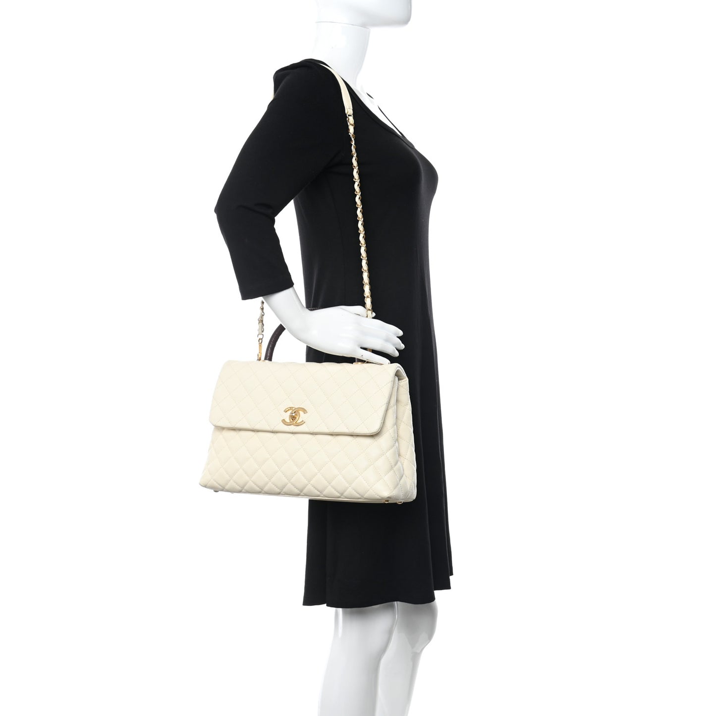 Caviar Lizard Quilted Medium Coco Handle Flap Ivory